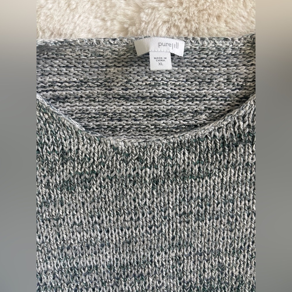 J Jill pureJill Women’s Knit Tunic Crew Neck Sweater Asymmetrical Hem Gray XL - Picture 5 of 8